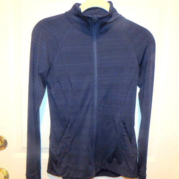 Athleta Sz XXS Heathered Blue Full Zip Mockneck Performance Jacket Thumbholes - Picture 16 of 16